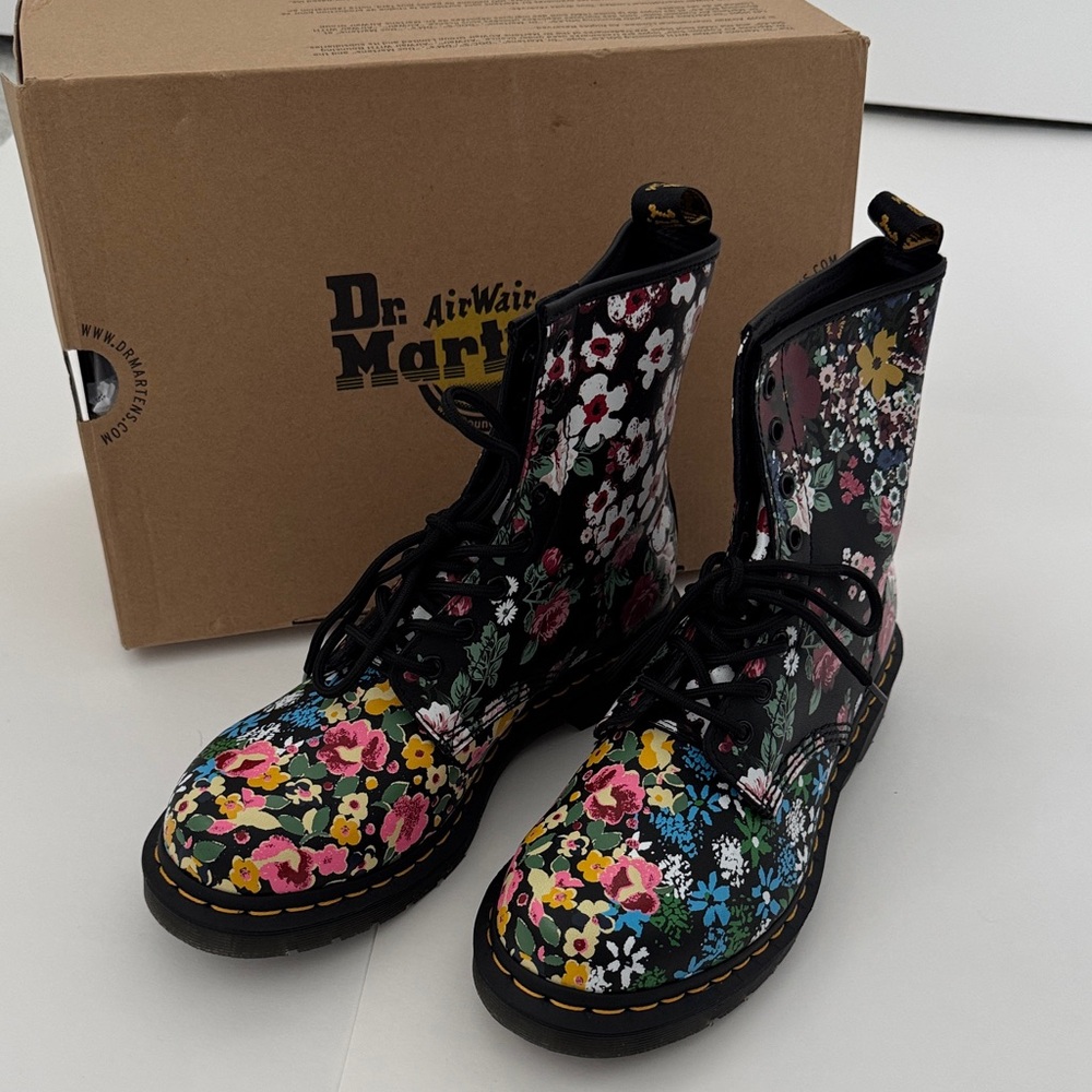 Dr. Martens Black Floral Lace-Up Boots